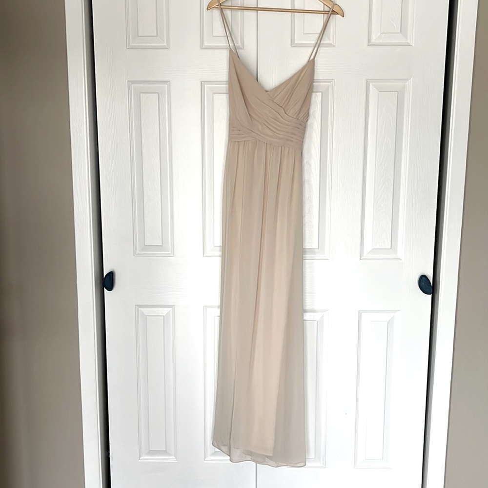 Bill Levkoff Chiffon V-neck A-line bridesmaids dress. Champagne in color Size 12